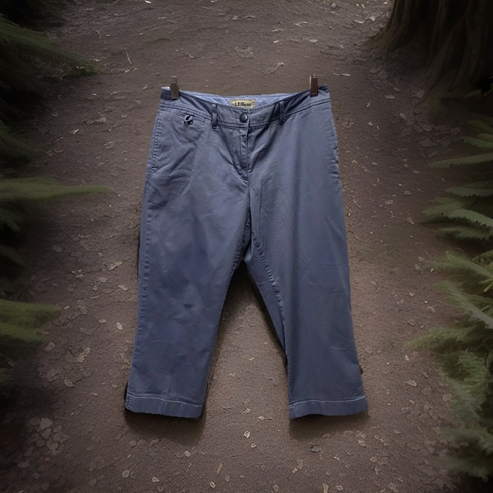 L.L.Bean Favorite Fit Pants Womens 10 Gray Blue Crop Cotton Stretch Hike Casual